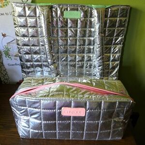 Clinique Silver Quilted Tote and Makeup Bag - 2 pc Set